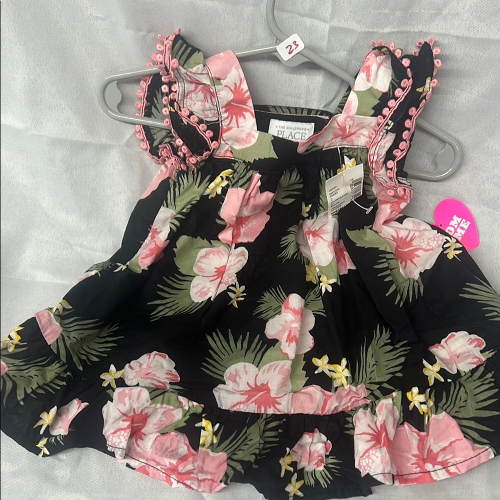 The Children's Place Black Dress with Pink Floral Design